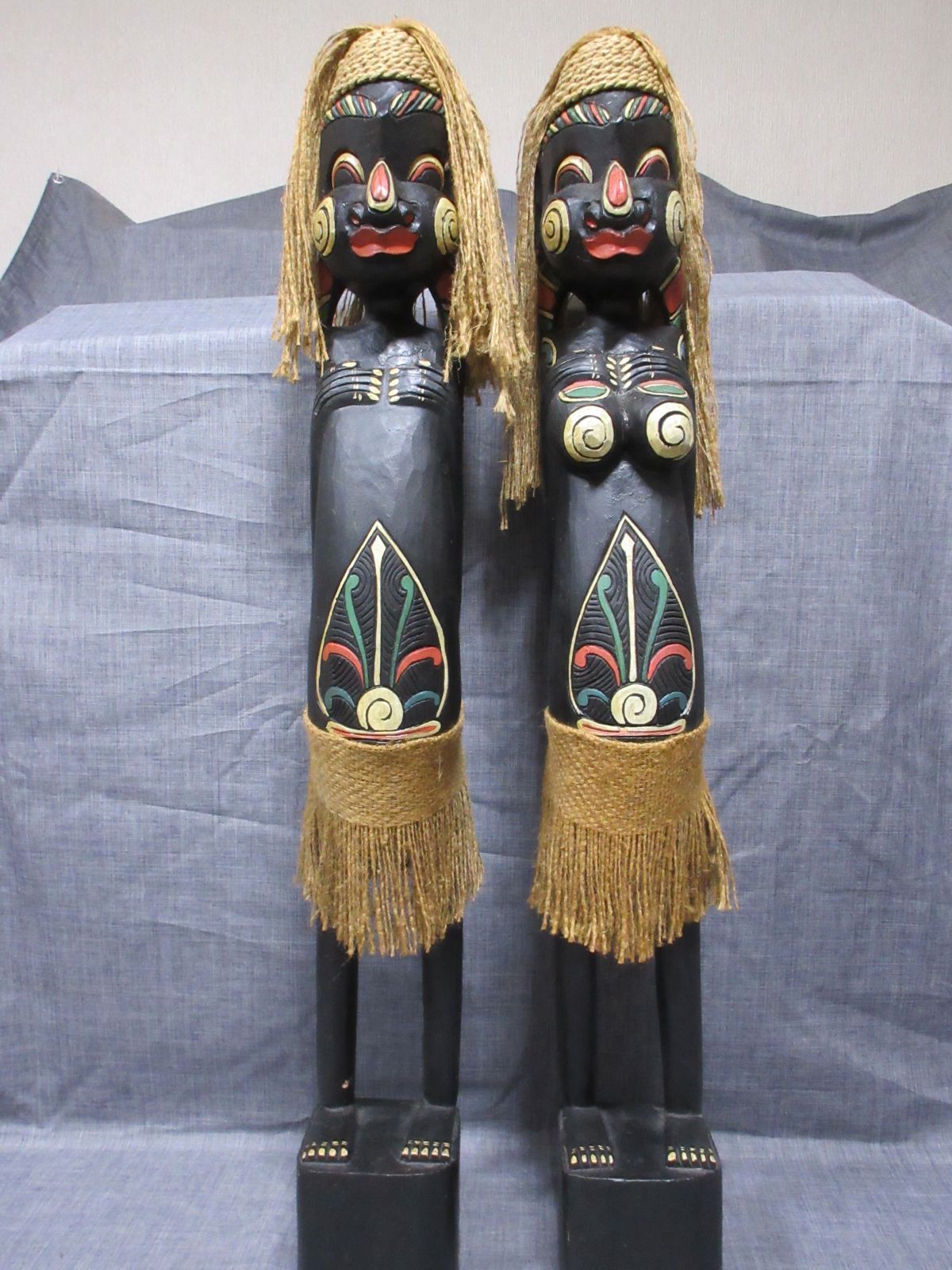 木彫り像 彫刻 置物 アフリカ 原住民 祭典 魔除 民芸品 夫婦セット