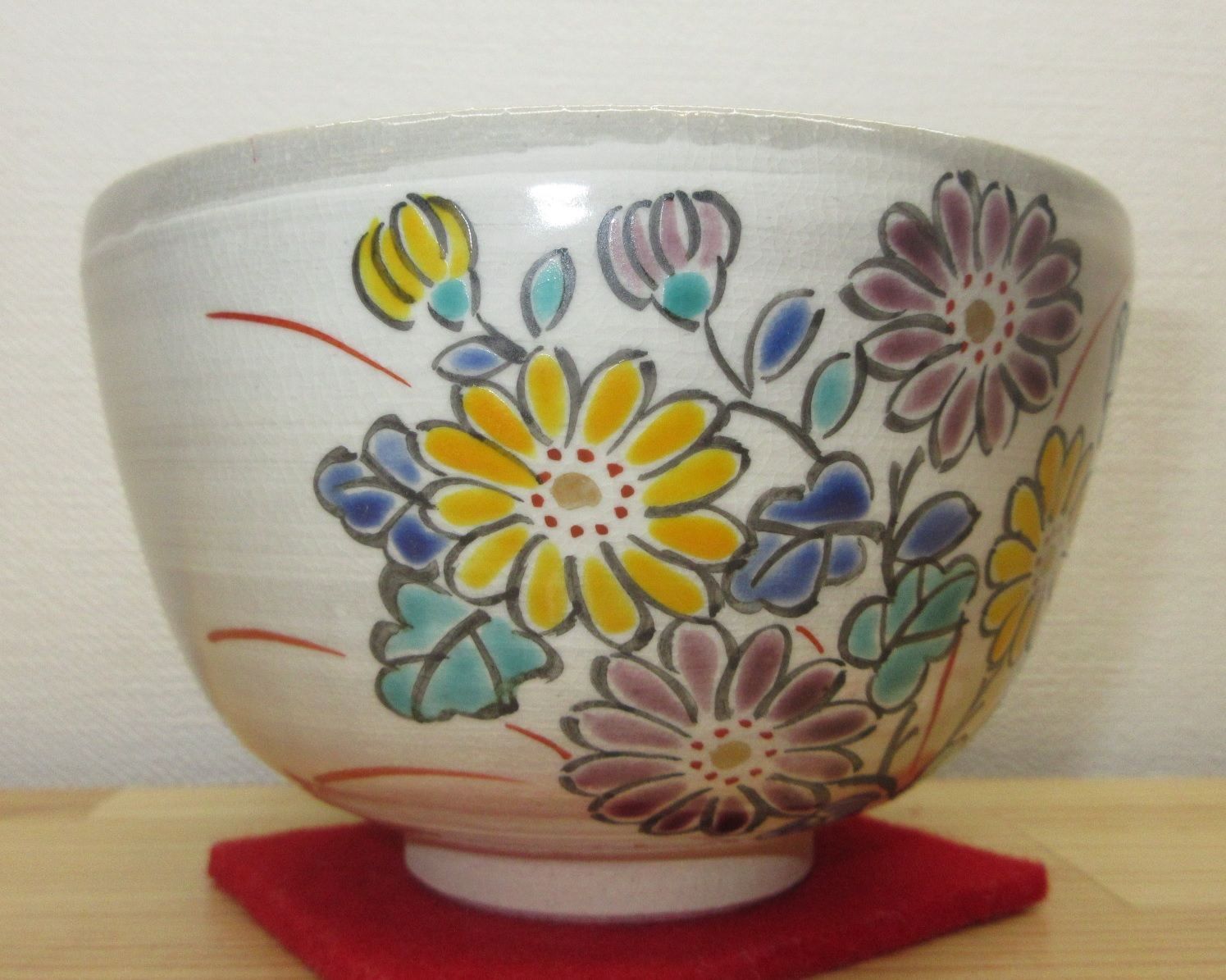 逢絢亭・新品】茶道具 茶碗 京焼 刷毛目 菊の図 中山喜白 紙箱