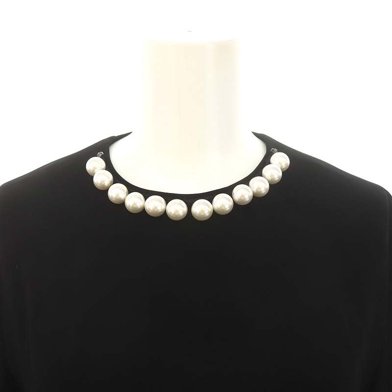 ヨーコチャン YOKO CHAN フェイクパール装飾ワンピース ひざ丈 七分袖