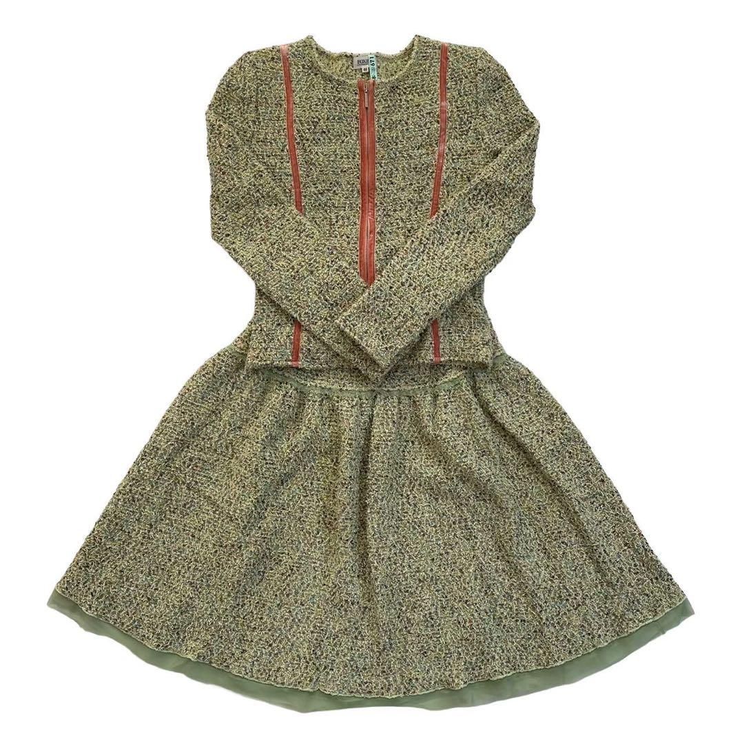 FOXEY フォクシー セットアップ ジャケット スカート 黄緑系 カシミヤ 