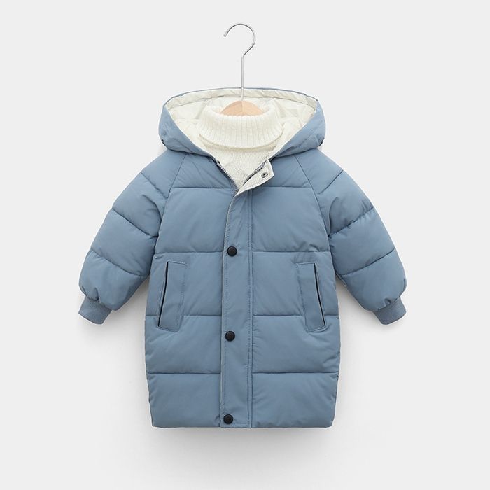ジャンパー キッズ アウター 中綿コート デニムブルー ジャケット 上着 キッズ バイク ジャケット 子供服 ミドル丈 暖かい 女の子 男の子 ジュニア 軽量 厚手 ロング丈 秋冬 防寒 無地 可愛い