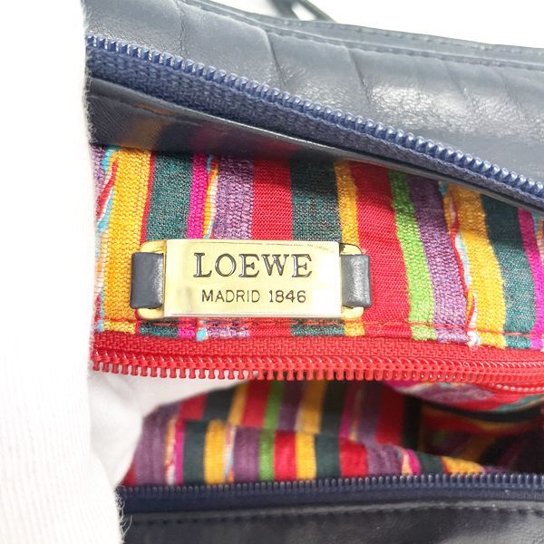 LOEWE ロゴ 金具 ストライプ ヴィンテージ ショルダーバッグ ナイロン