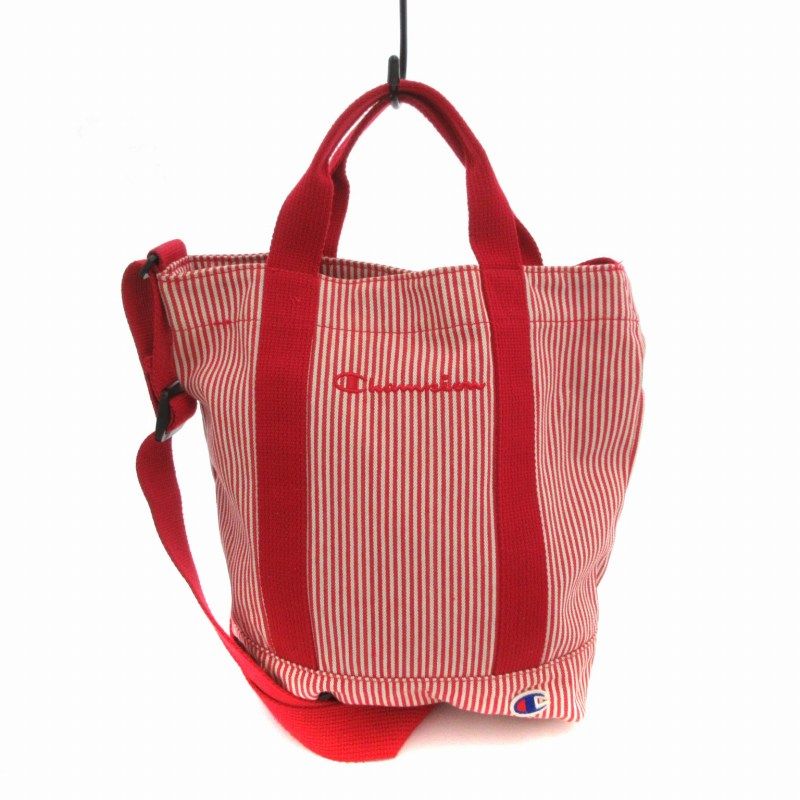 赤色 ストライプ キャンバストートバッグ 新品✨ストライプ キャンバストート マルシェバッグ マザーズ