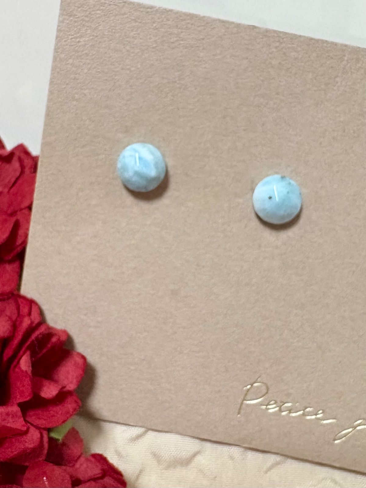 K18メッキ ラリマーAA+ ピアス サージカルステンレス 6mm - メルカリ