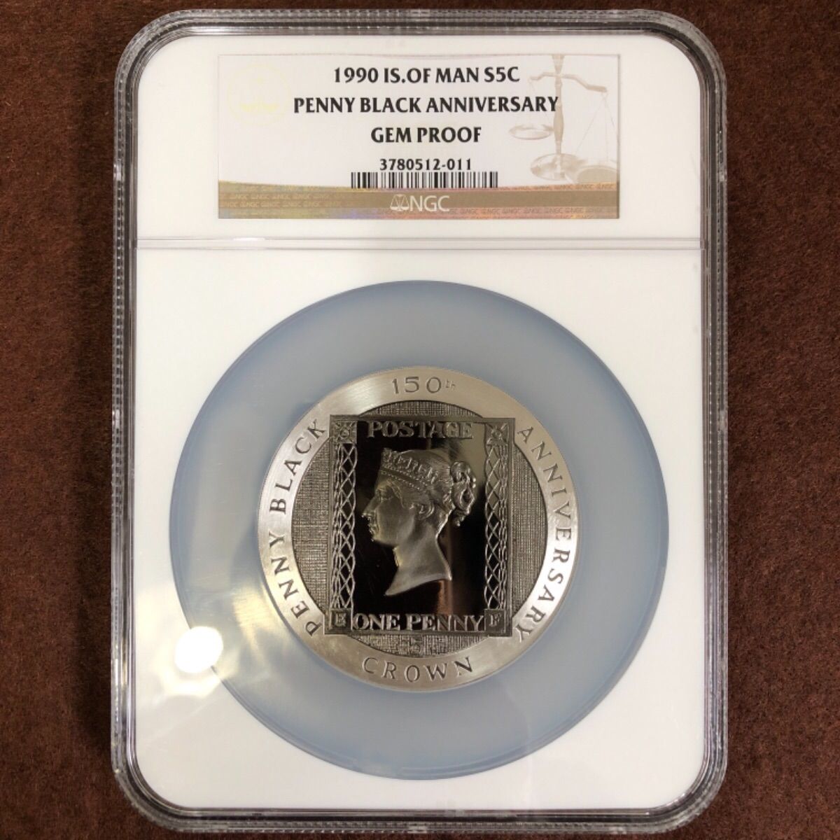 1990年マン島 ペニーブラック 5オンス 5クラウン 銀貨 NGC GEM 