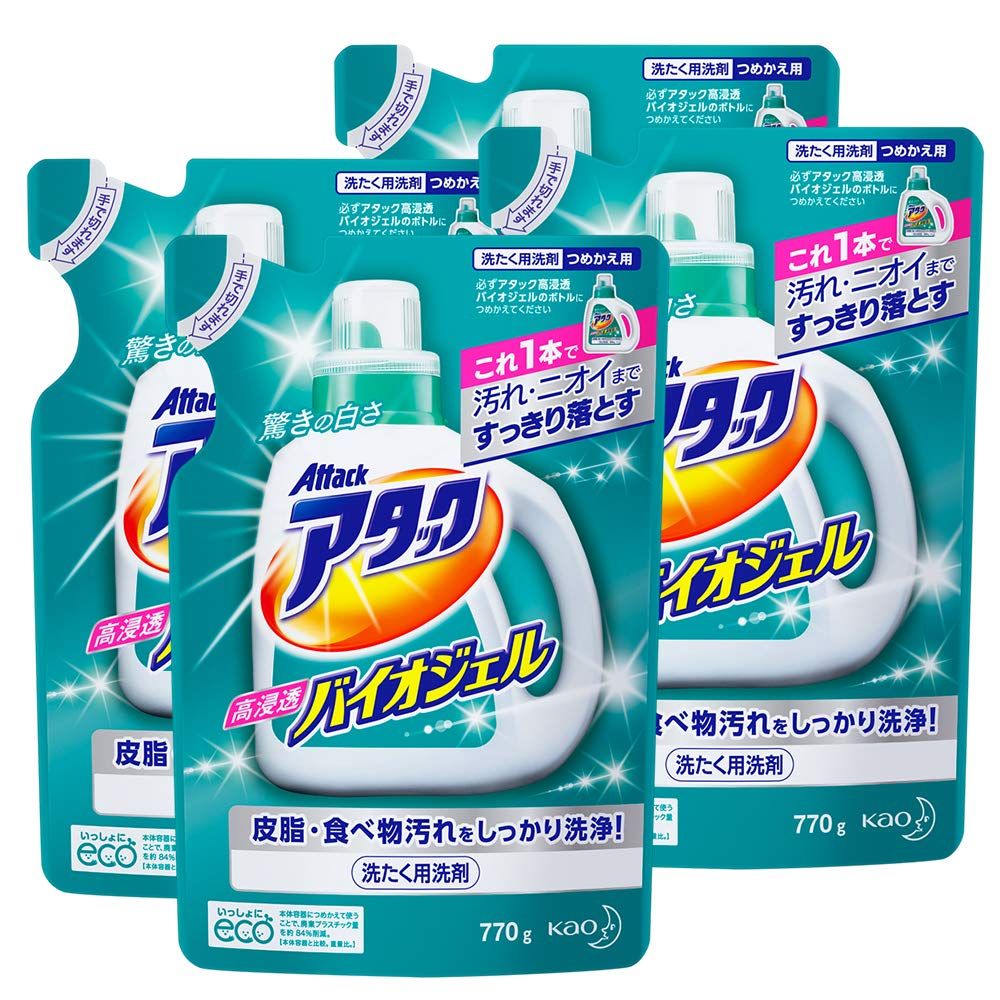 まとめ買い アタック 洗濯洗剤 液体 高浸透バイオジェル 詰め替え 770g×4個