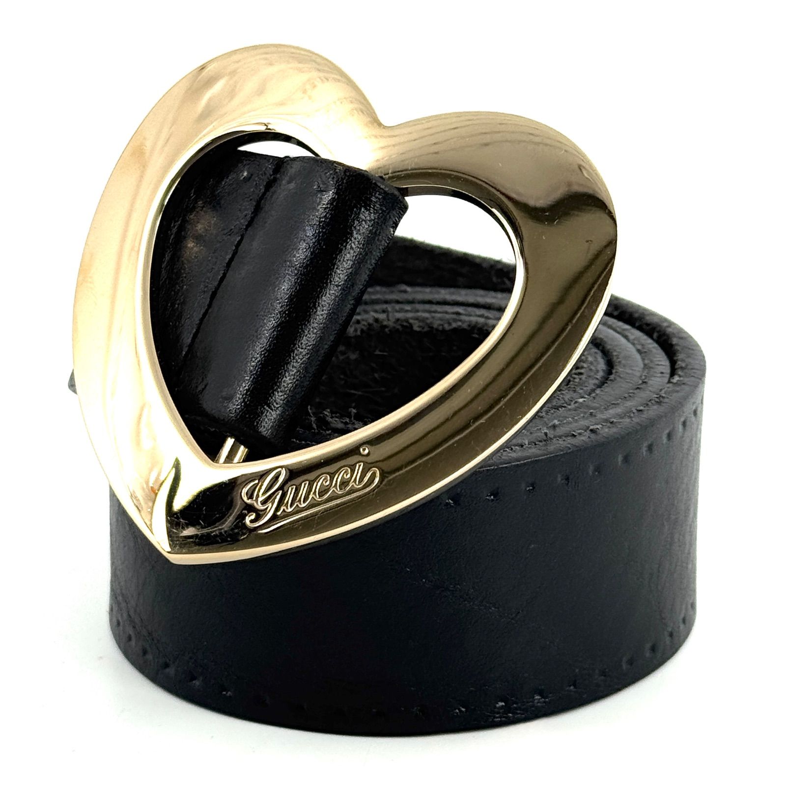 GUCCI グッチ】ハートバックル レザーベルト ブラック - メルカリ