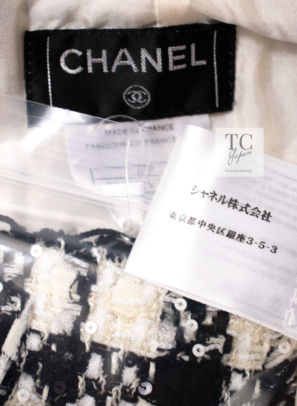 シャネル スカート CHANEL ホワイト ブラック 白 黒 ツイード