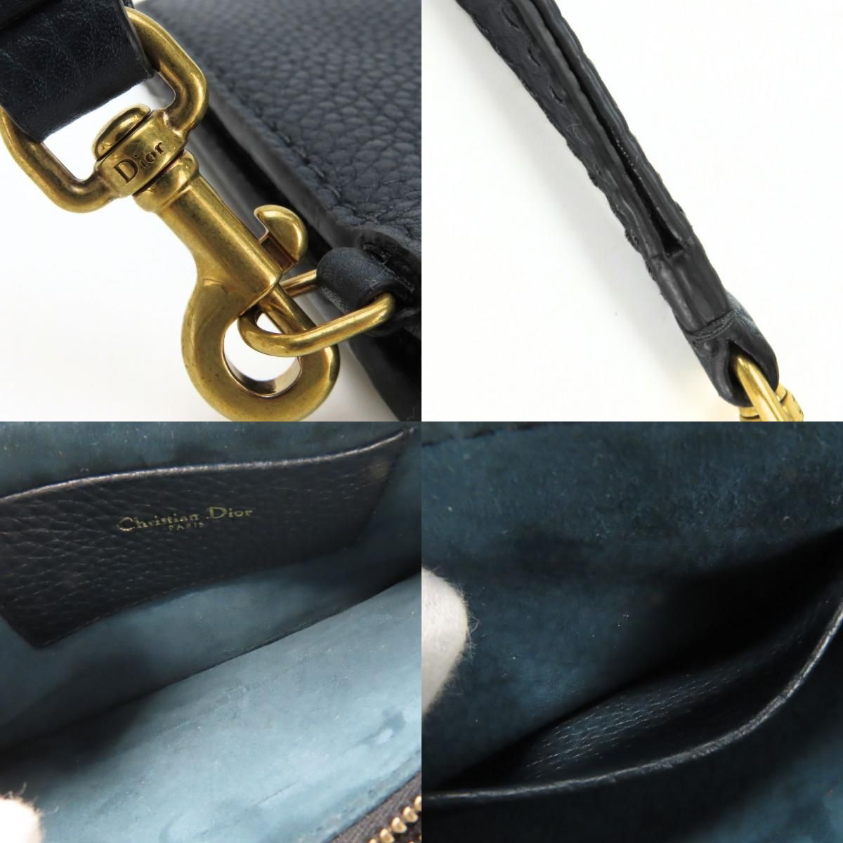 中古】 クリスチャンディオール ポーチ 蜂 レザー ネイビー系 ゴールド