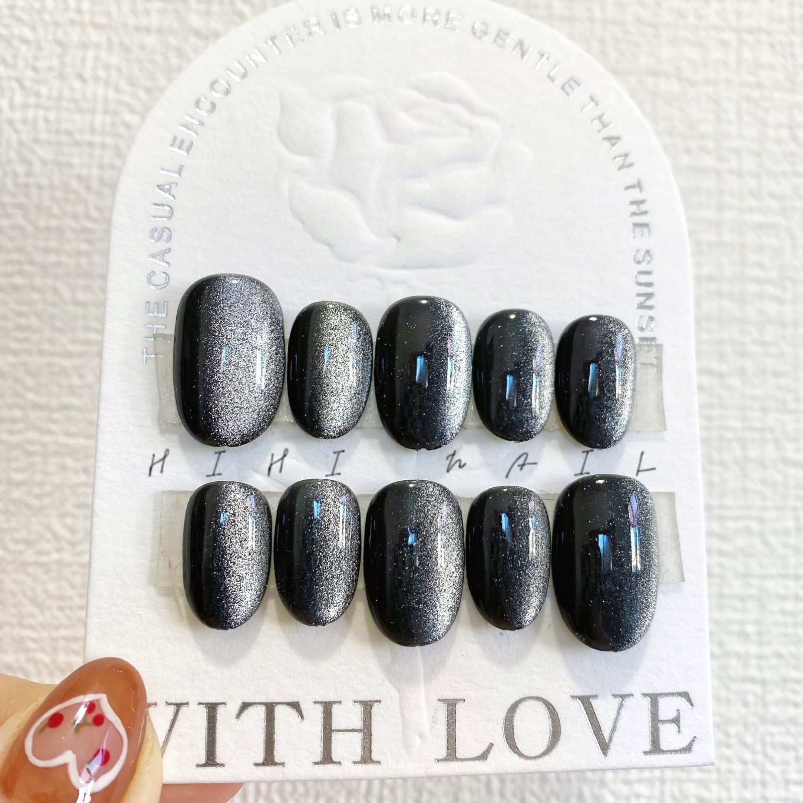 マグネットネイル 黒 ブラック ネイルチップ つけ爪 韓国 ワンホン