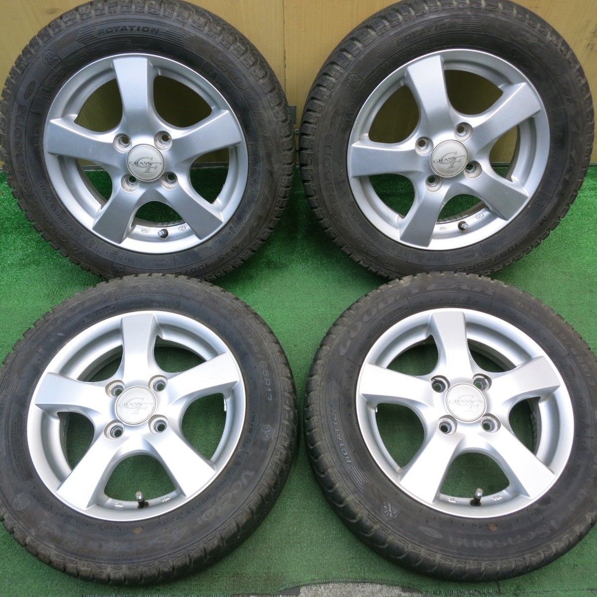 バリ溝 23年 9.5分 155|65R13 グッドイヤー Vector 4Seasons GRASS グラス 13インチ PCD100|4H 5051402NJス