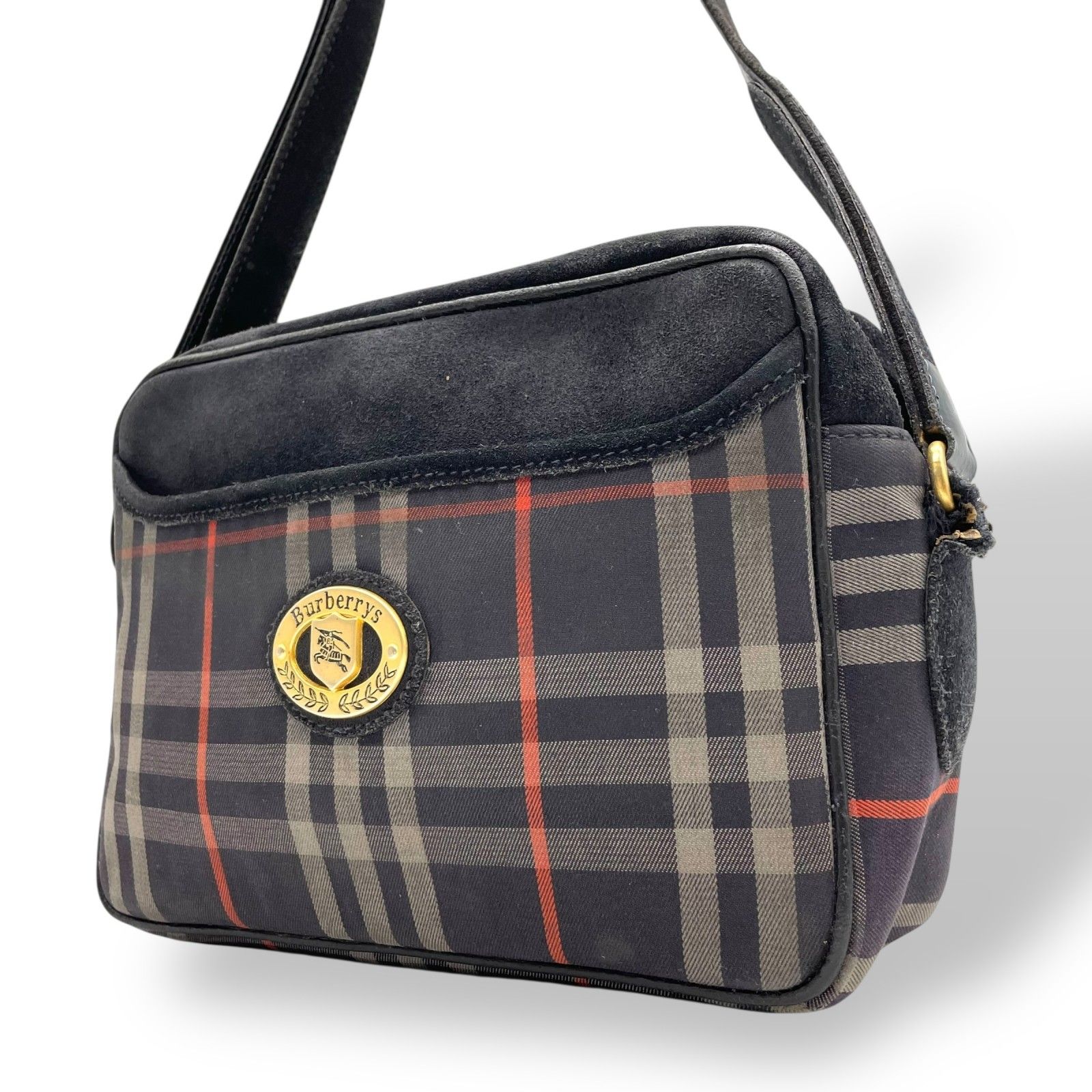 ノバチェック バーバリー ショルダーバッグ 紺 ネイビー 希少