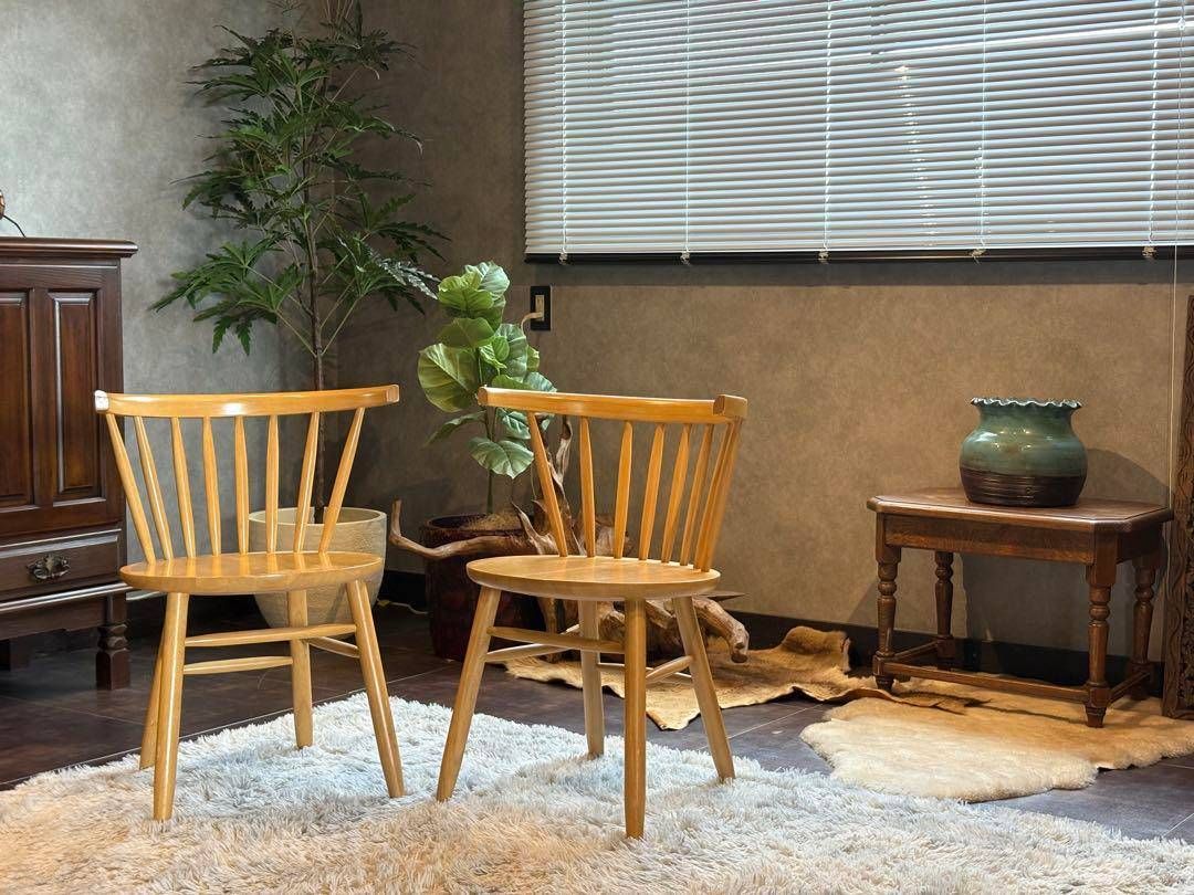 ②cherry 桜屋工業　ウィンザーチェア　アームチェア　オークレイチェア　nz cherry 桜屋工業 ウィンザー アームチェア オークレイチェア 2脚