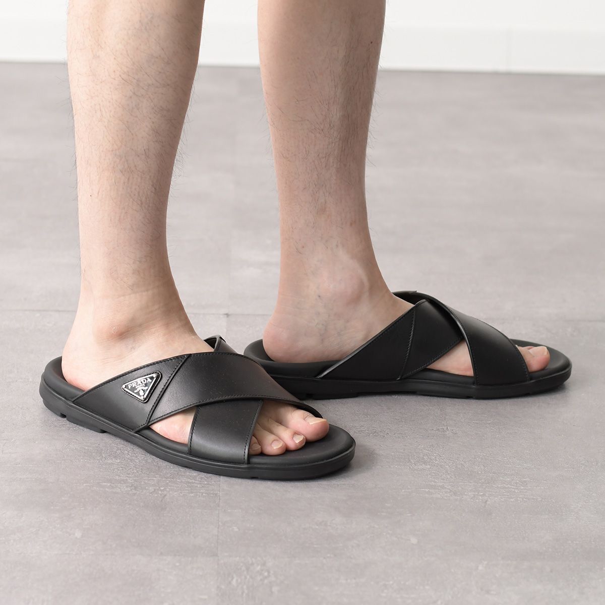 PRADA プラダ サンダル レザー クリスクロス スライドサンダル