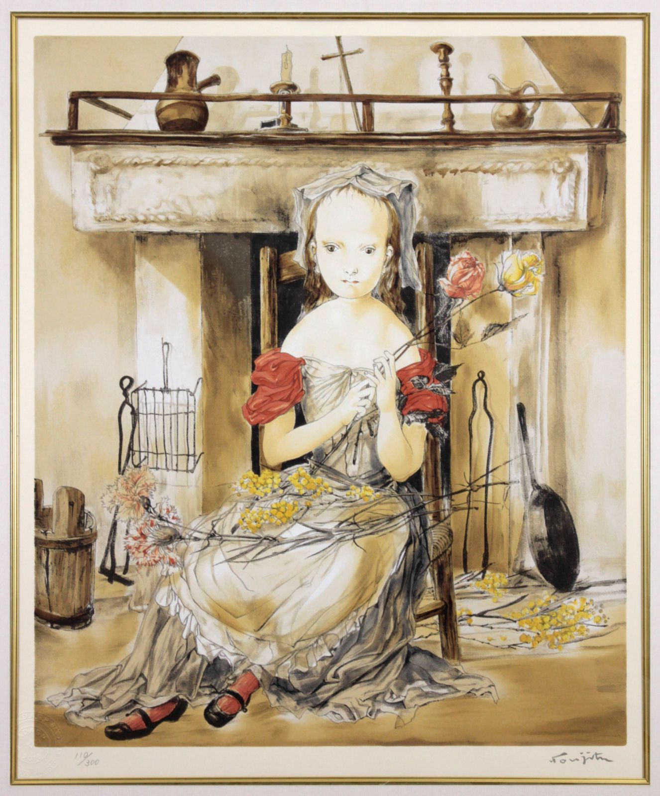 藤田嗣治 「暖炉の前の少女」 シルクスクリーン 版画 絵画 - メルカリ