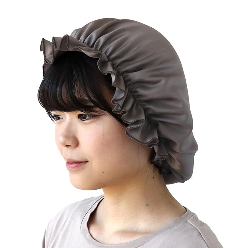 絹屋 ナイトキャップ シルク 100% F5154 ロングヘア ゴム付 ヘアキャップ 快眠グッズ 枝毛防止 保湿 美髪 日本製 (鉛色)