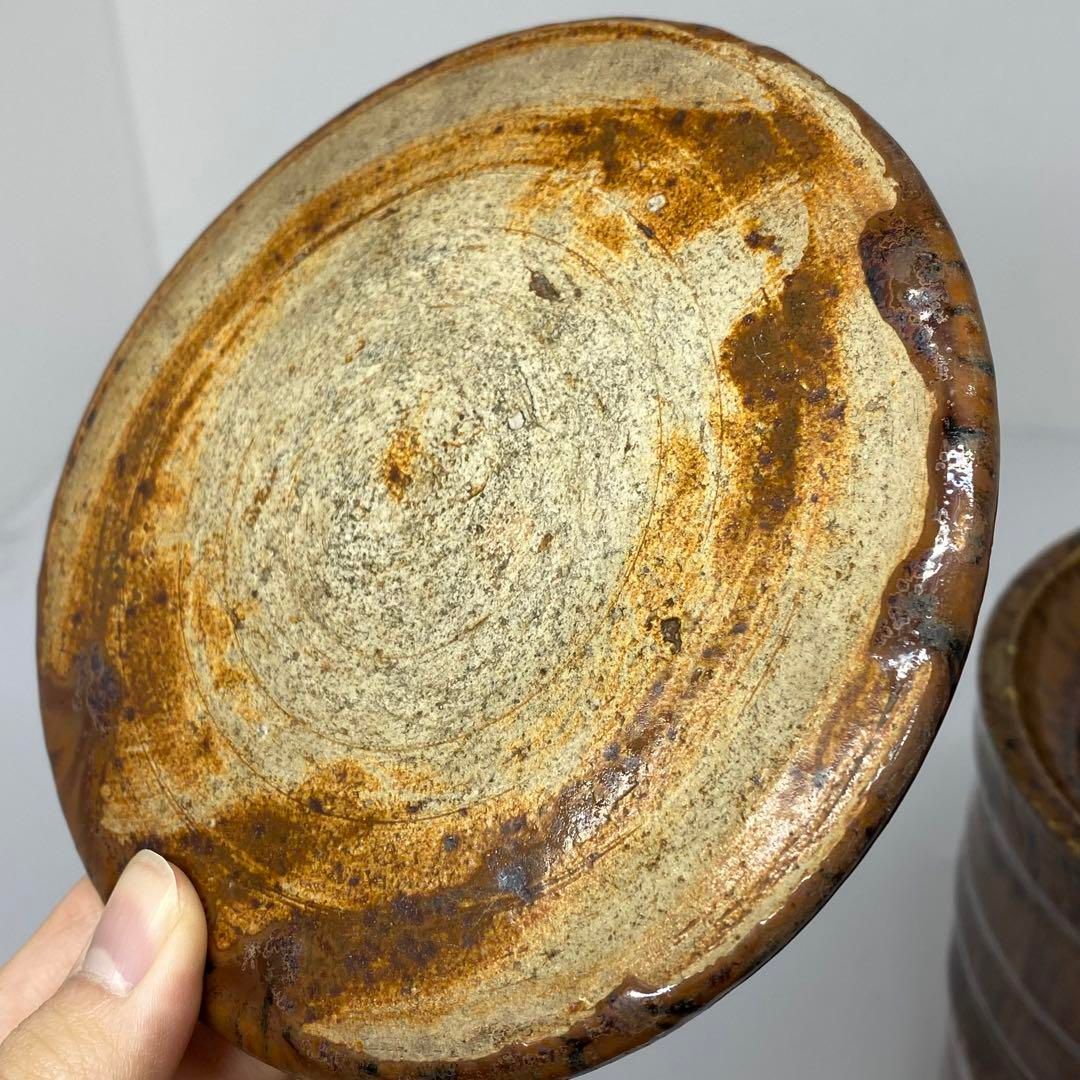 江戸期　尾戸焼　飴紬水指　時代木箱付　タカチ　高さ約21cm 東金6-0311① 江戸期 尾戸焼 飴紬水指 時代木箱付 タカチ 高さ約21cm 東金6