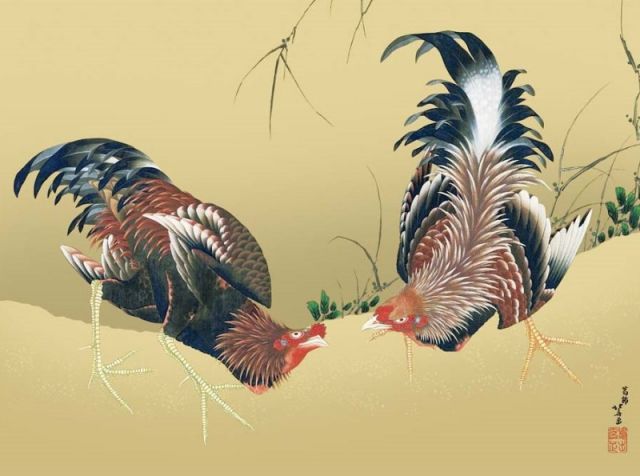 北斎　額絵シリーズ 種類2：f6 額絵 葛飾北斎 軍鶏図 f8・f6・f4サイズ 日本の名画