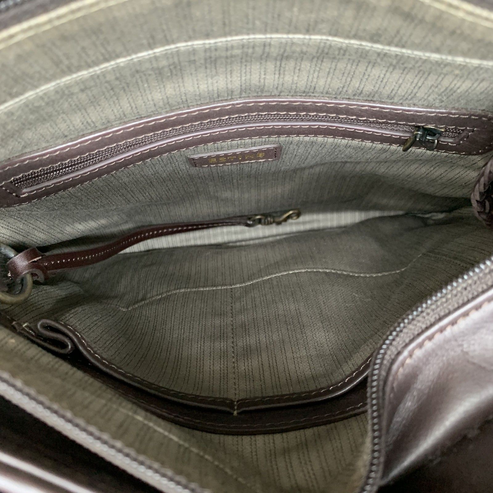 P454 ESTINE エスティーヌ 本革 ダークブラウン レザー編込み メッシュ