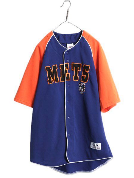 なクーポン配布中! メッツ ベースボール シャツ メンズ L MLB オフィシャル トゥルーファン 大リーグ ユニフォーム ゲームシャツ ジャージ 半袖シャツ 重ね着