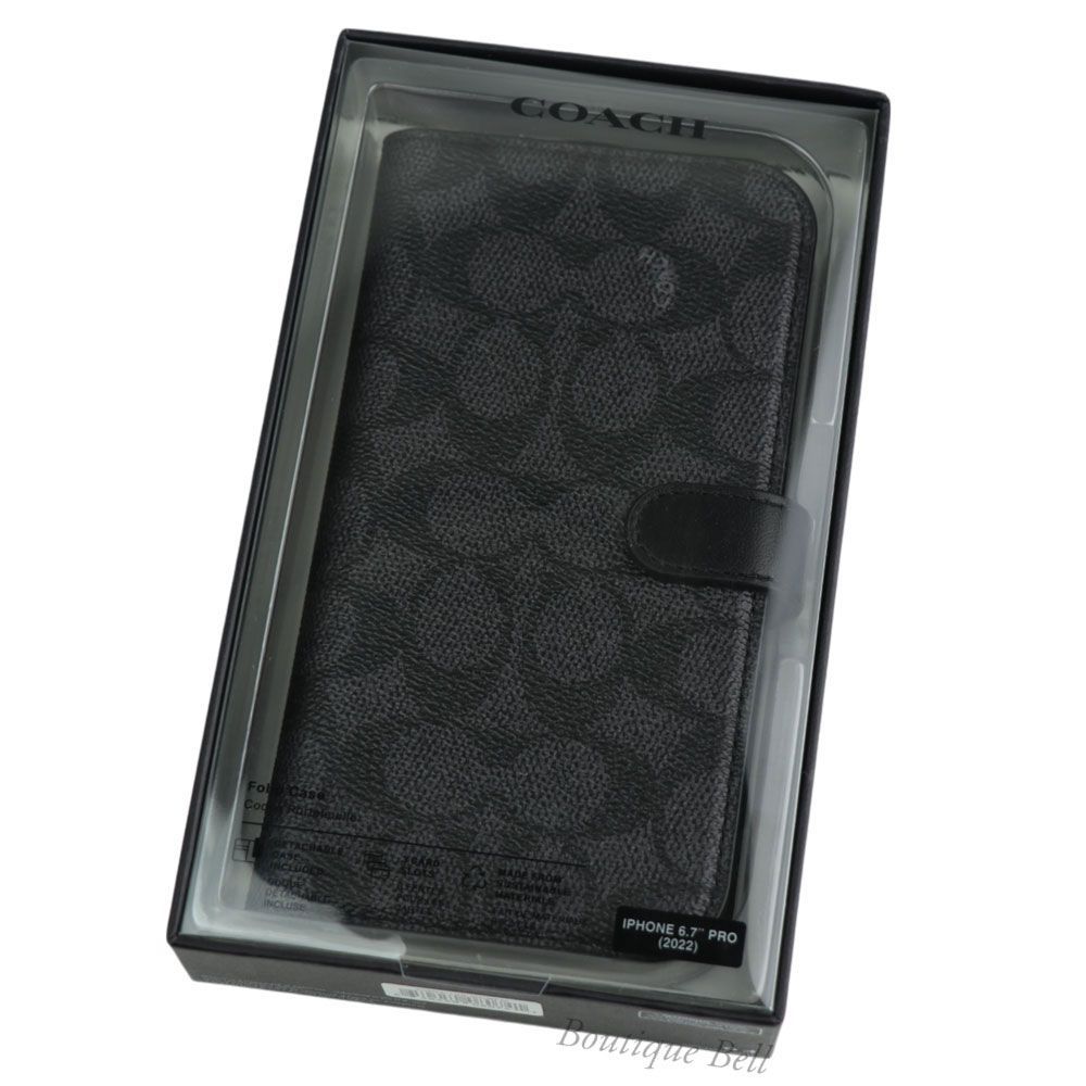 COACH】コーチ シグネチャー iPhone14ProMax 手帳型ケース チャコール