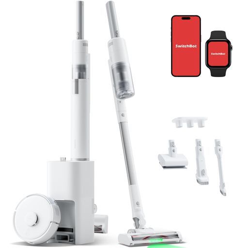3in1 超小型 SwitchBotロボット掃除機K10 ProComboコードレス掃除機-軽量20000pa自動ゴミ収集使い捨てシート|水拭き|静音|置くだけで充電|障害物回避|禁止エリア|スティック|ハンディ|4種類ノ…