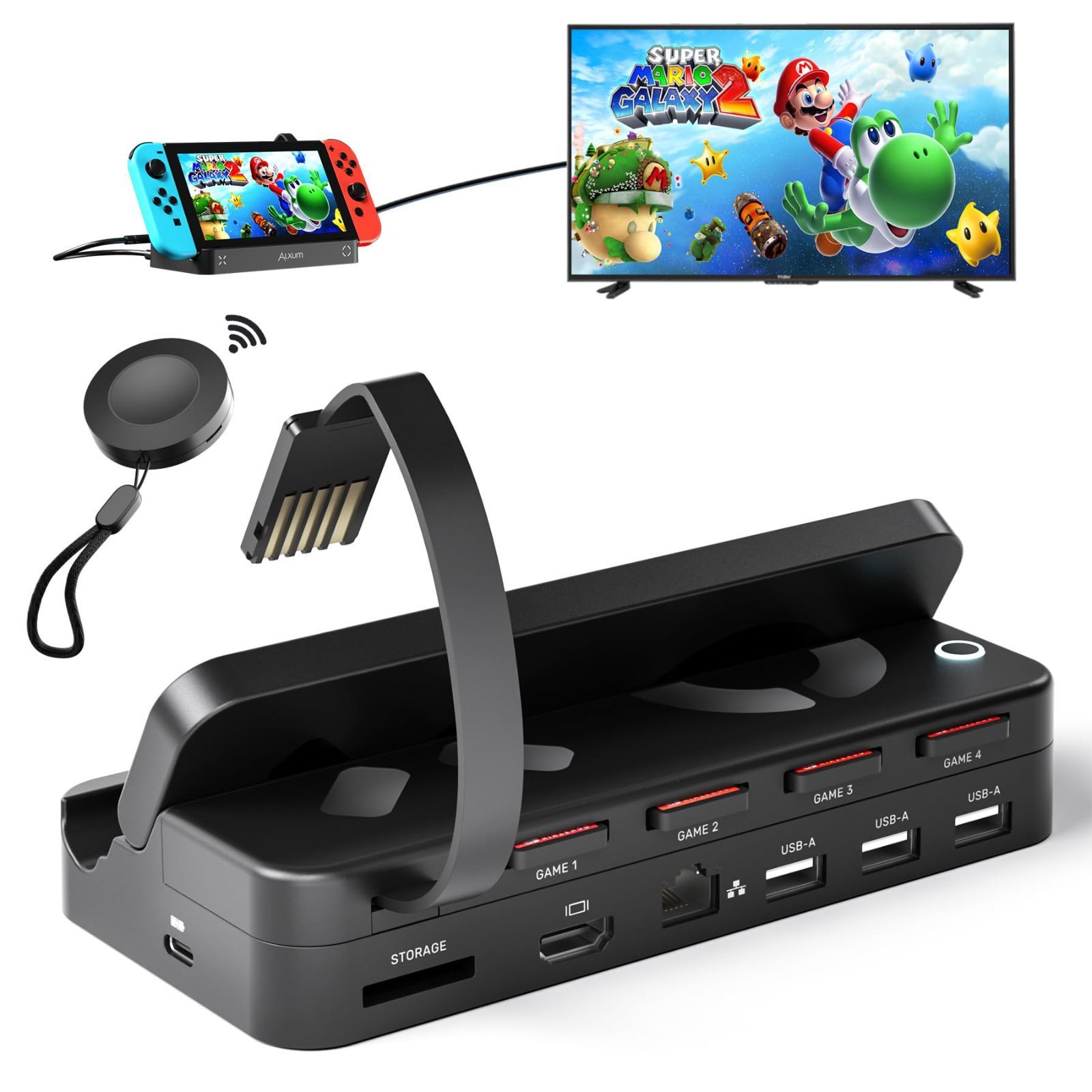 Alxum 2023年新登? Switch 多機能 ドック4in-1 Switchカードリーダー 切り替え器 リモコン付きHDMI変換/TVモード/テーブルモード/PD3.0充電スタンド /3*USBポート2.0搭載 複数のスイッチゲームリーダー ス