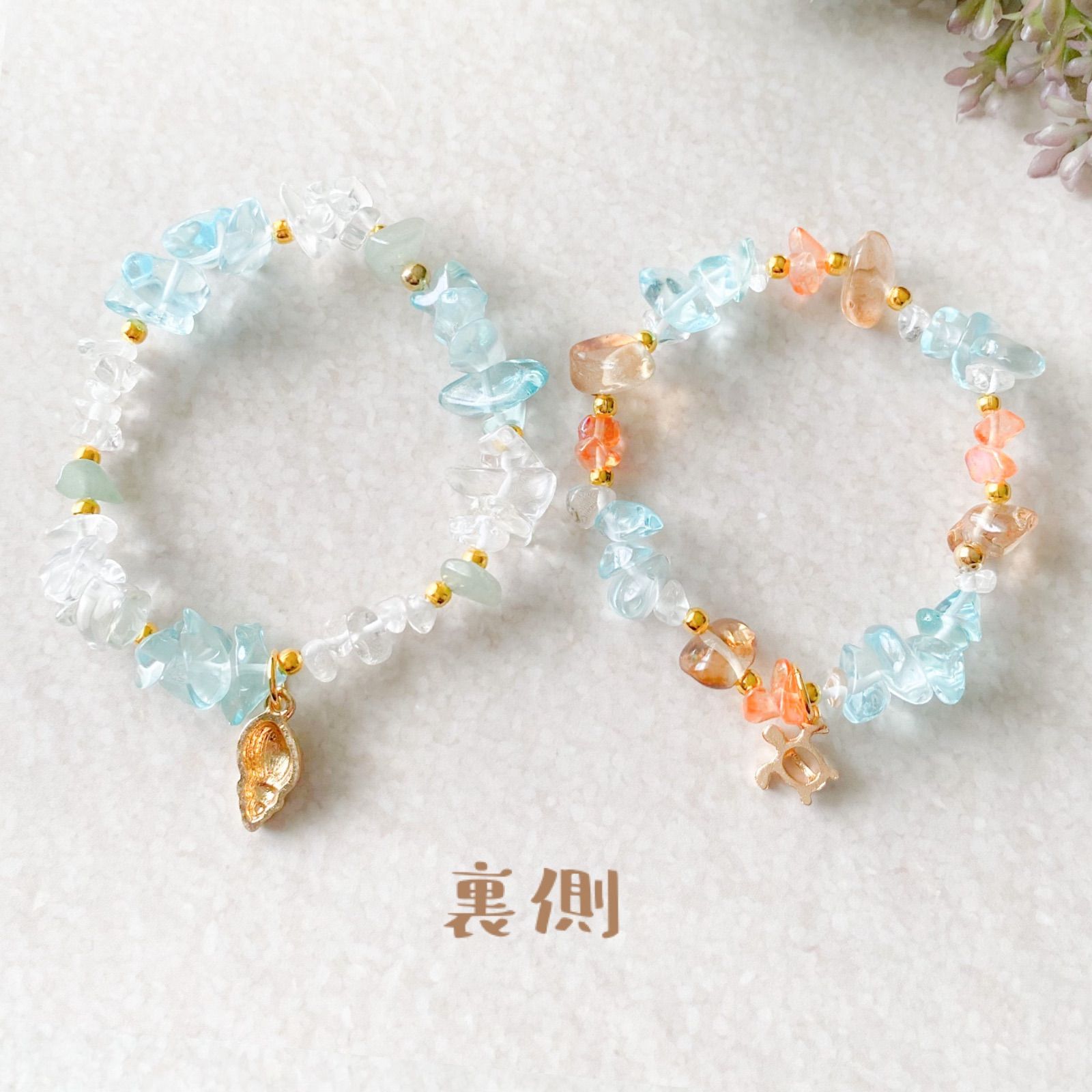 noakoma twinning ＊ sea - blue × orange ブレスレット 2点