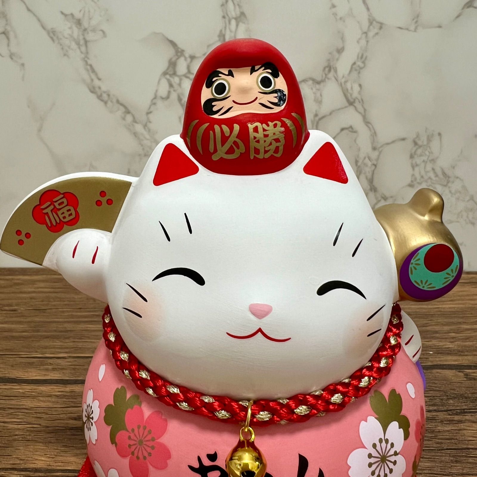 楽天市場】招き猫 l 福づくし 小 右手 白 赤 黒 黄 日本製 陶器