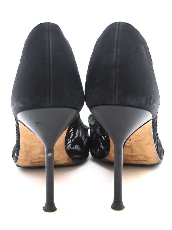 【Manolo Blahnik】レース黒 ハイヒール (37.5) MANOLO BLAHNIK マノロブラニク レースパンプス ブラック 38 1/2