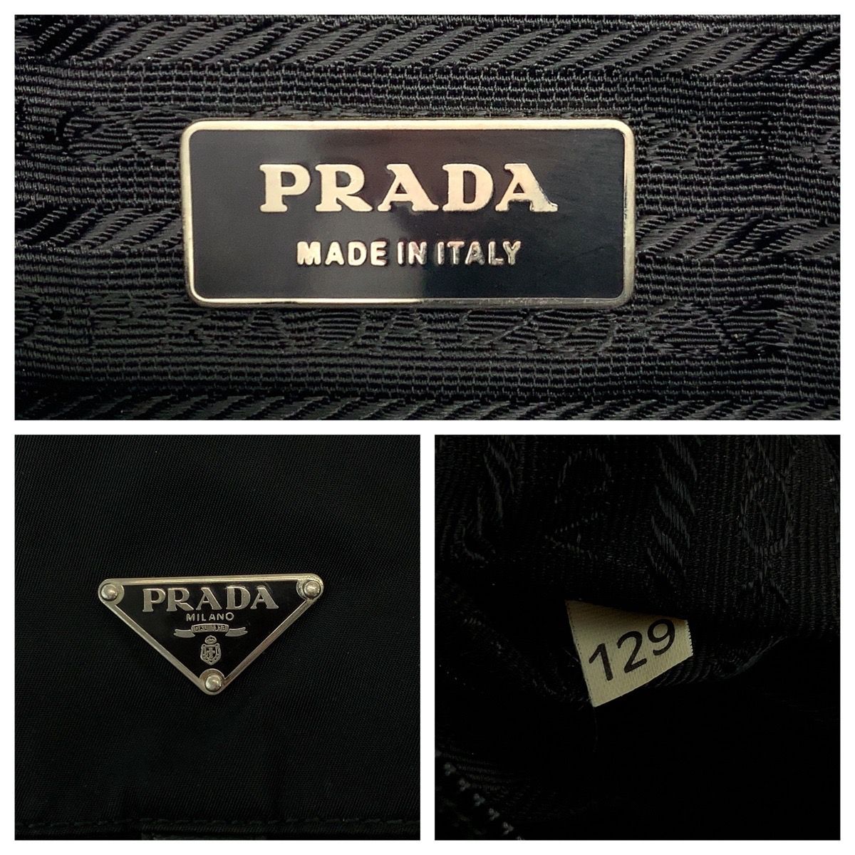 PRADA プラダ テスート 三角ロゴプレート ブラック 黒 シルバー