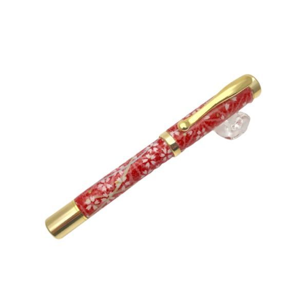 日本製 万年筆 |文房具 桜と麻の葉 朱色 美濃和紙 友禅紙 文具 オフィス用品 ステーショナリー