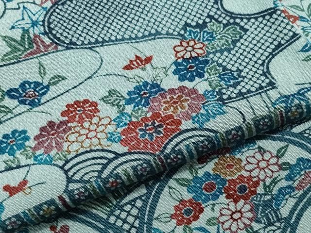 平和屋着物○訪問着 型染め 吉祥草花文 鬼しぼ縮緬 正絹 逸品