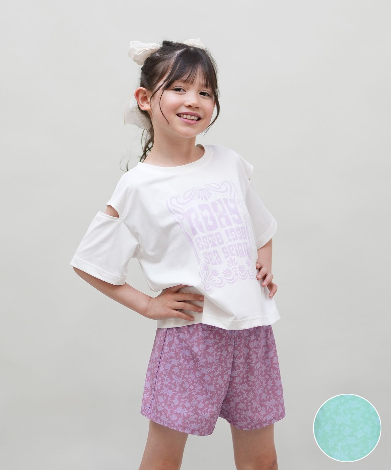 ムラスポ公式 ROXY ロキシー 水着 セット キッズ ジュニア 子供 3点セット 半袖 ラッシュガード トランクス MINI LA VIE TSW252060