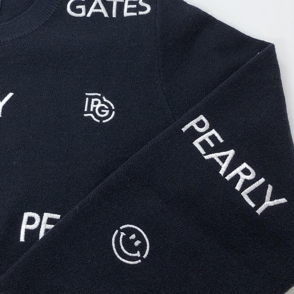 店頭用 超 パーリーゲイツ セーター ネイビー×白 ロゴ ニコちゃん総柄 スマイル ウール混 レディース 0 S ゴルフウェア PEARLY GATES