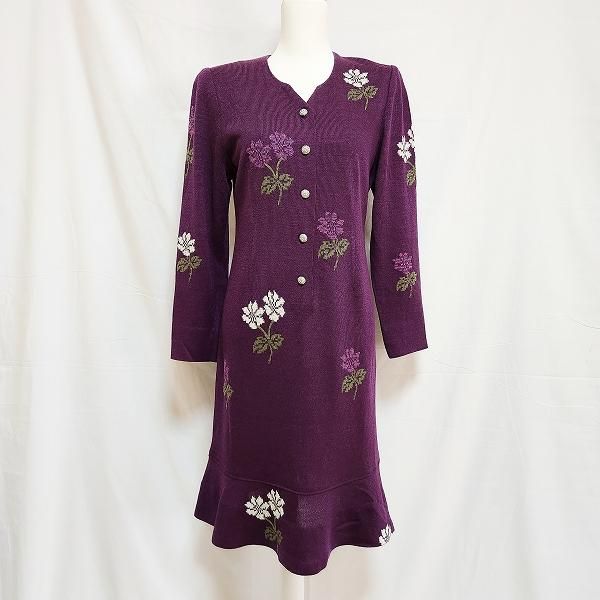 サイトウトヨコ 斉藤都世子 ニット ワンピース ロング 花 刺繍