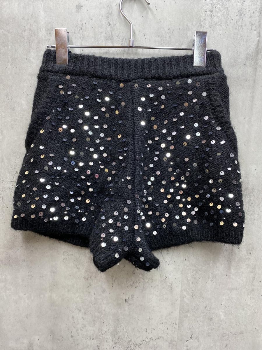 訳あり eimy istoire エイミーイストワール スパンコール ニット ショート パンツ sizeF|黒 ◆ レディース