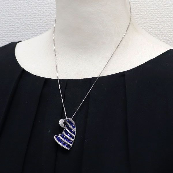 K18WG サファイア ダイヤモンド ペンダントネックレス 8.16ct D1