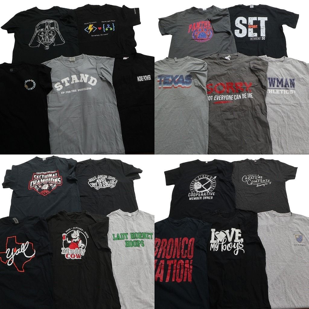 古着卸 まとめ売り 黒・グレー ボディ プリント 半袖Tシャツ 20枚セット (メンズ L ) スターウォーズ 映画 カレッジ風 中古 古着 MX9797