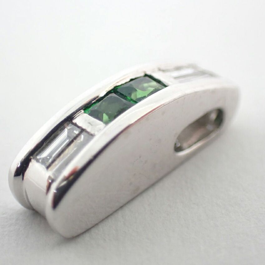 Pt900 グリーンガーネット ダイヤモンド ペンダントトップ j55-43