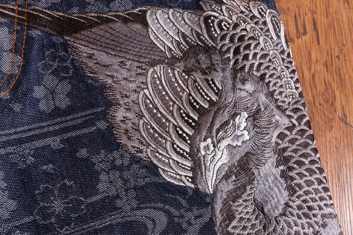 花旅楽団スクリプト 鳳凰刺繍 和柄 流水桜ジャガードデニム SP-550