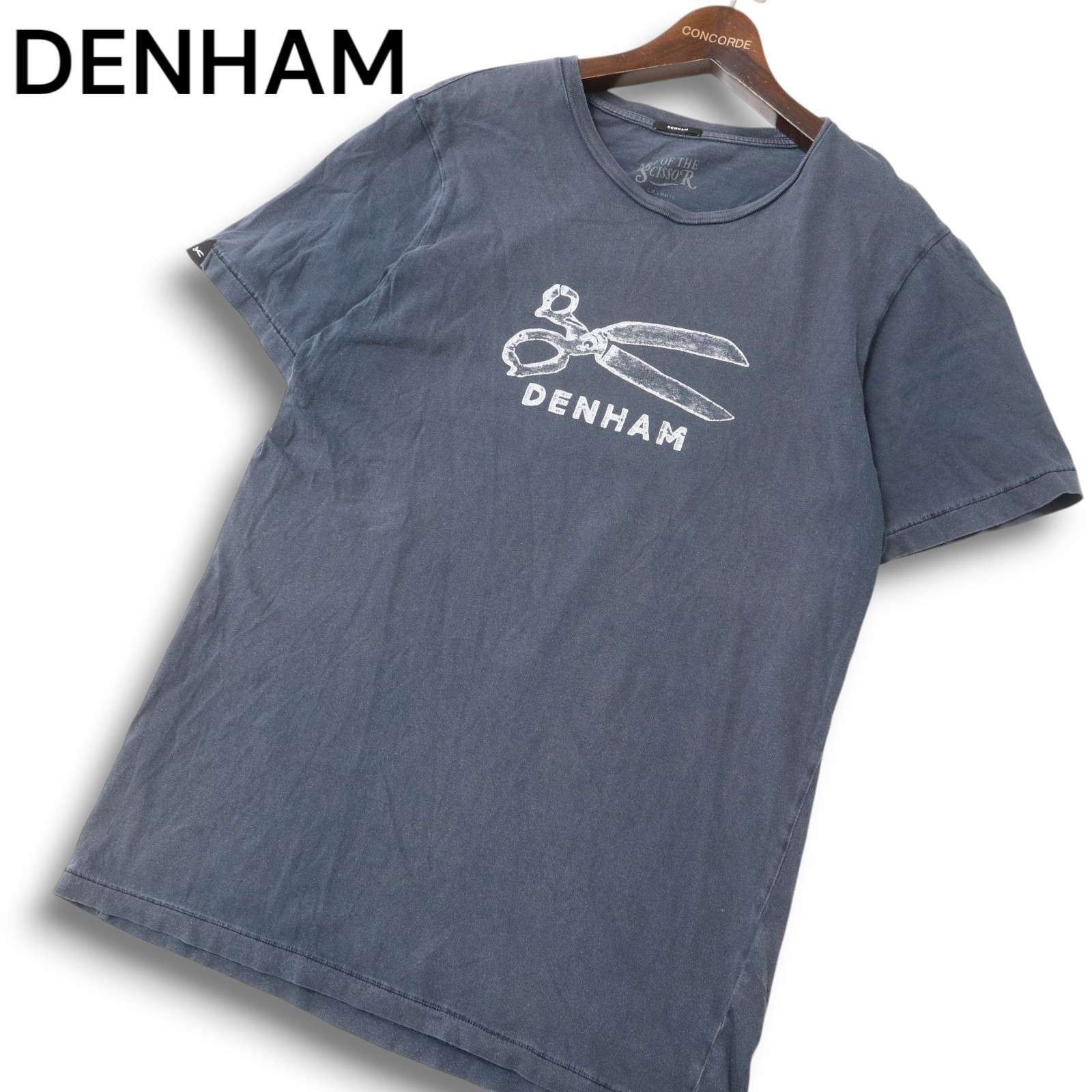 【DENHAM】美品！デンハム ロゴ鋏刺繍 高級チェック柄BDシャツ 紺 × 白 DENHAM】美品！デンハム ロゴ鋏刺繍 高級チェック柄BDシャツ 紺 × 白