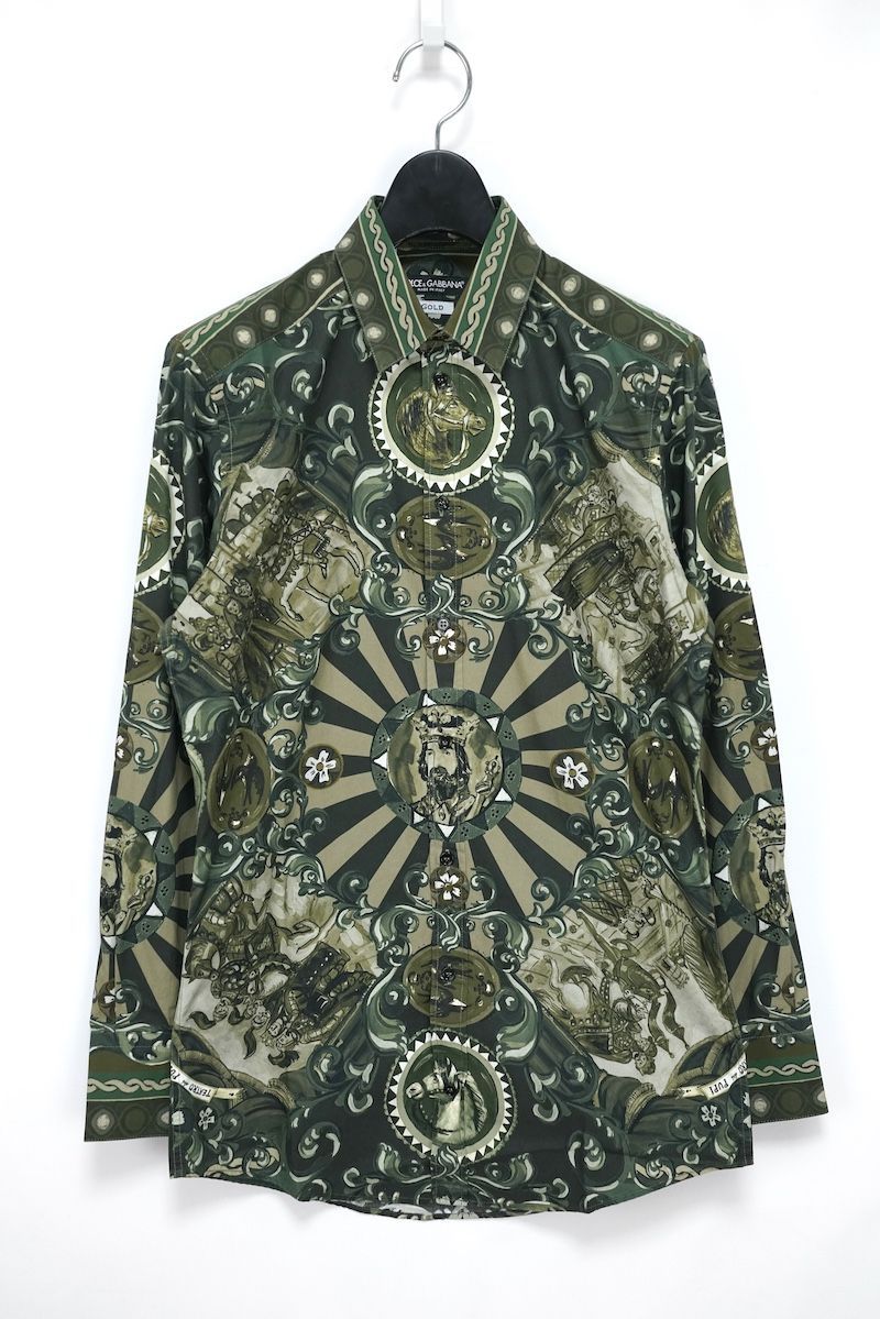 DOLCEu0026GABBANA Cotton Printed Shirt Green ドルチェu0026ガッバーナ コットン プリントシャツ グリーン サイズ14 2/1 37
