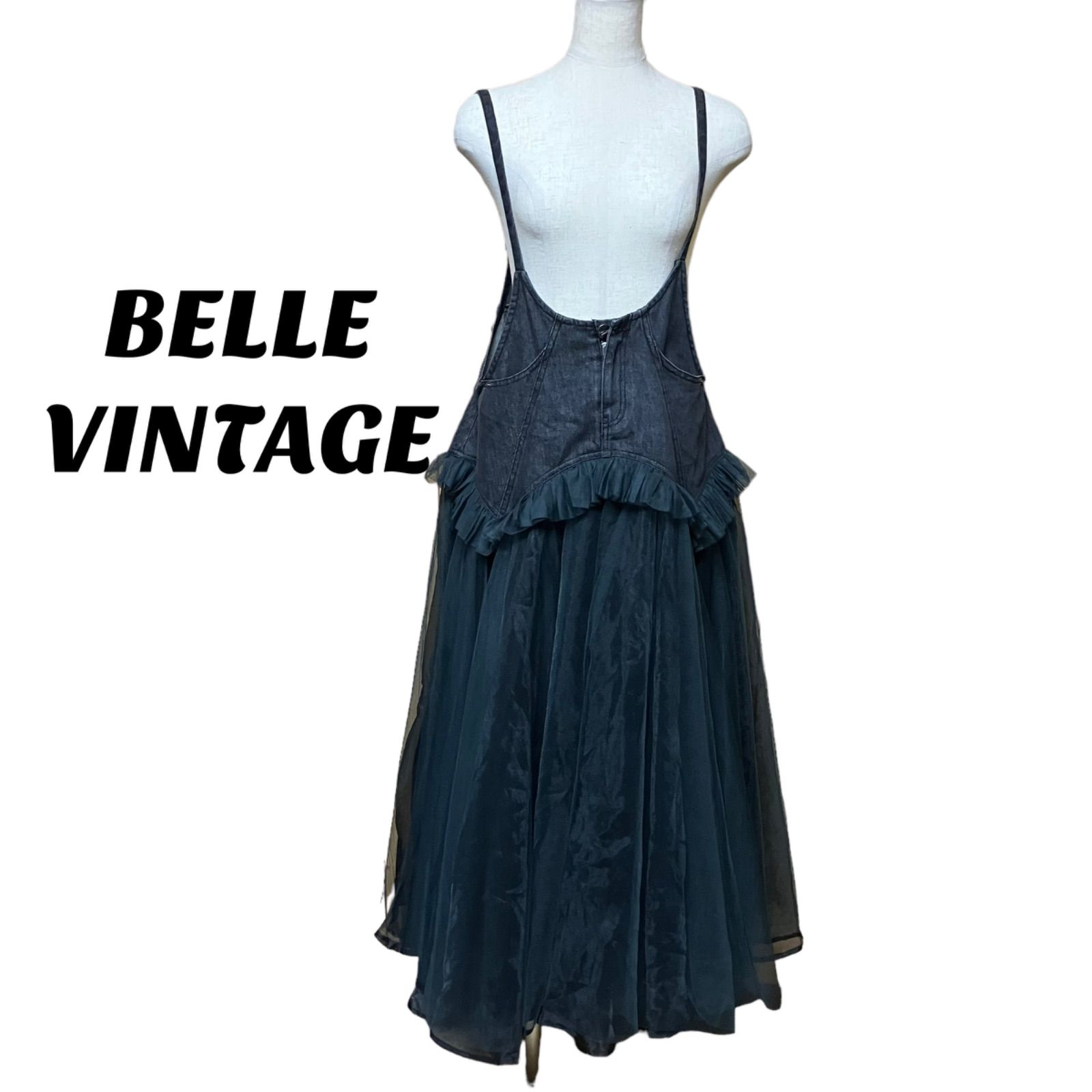 BELLE VINTAGE ボリュームチュール デニム ワンピース サロペット FREE - メルカリ