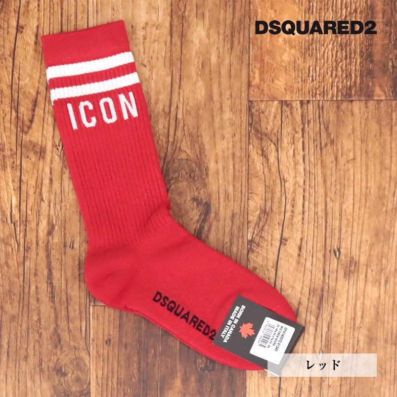 DSQUARED2/42(27-28cm)/クルーソックス DFV142370 ICONロゴ ストリート サーフ アメカジ イタリア製 靴下 新品/赤/レッド/jd343/