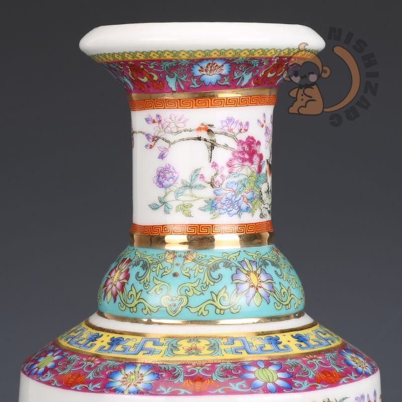 景徳鎮 陶磁花瓶 琺瑯粉彩花鳥賞瓶 装飾品 現代工芸品 美術品 置物 景