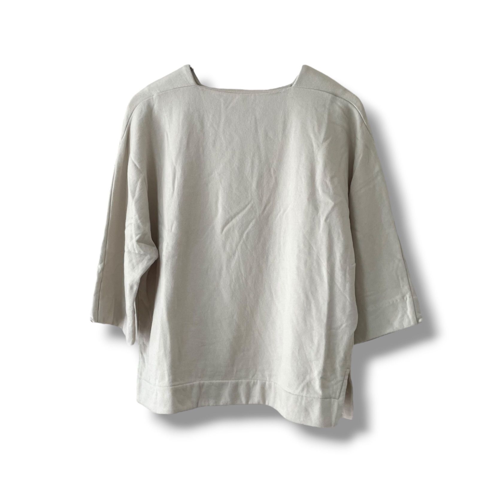 ebure エブール グレージュ ベージュグレー 七分袖 ニット セーター 綿67% 毛33% 日本製 38 Mサイズ相当 レディース カジュアル ナチュラル 上質素材 古着 0000531OC