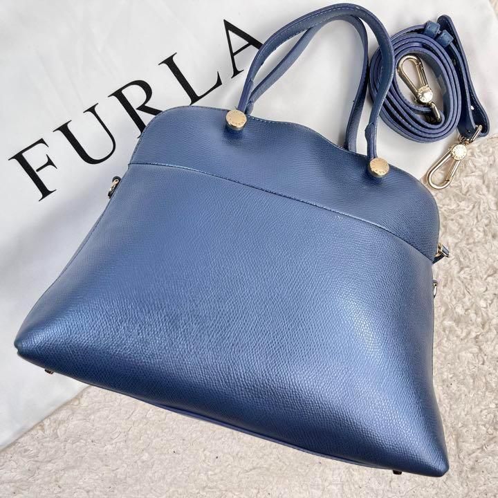 ✨美品✨FURLA フルラ パイパーM ハンドバッグ 2way メタリックブルー