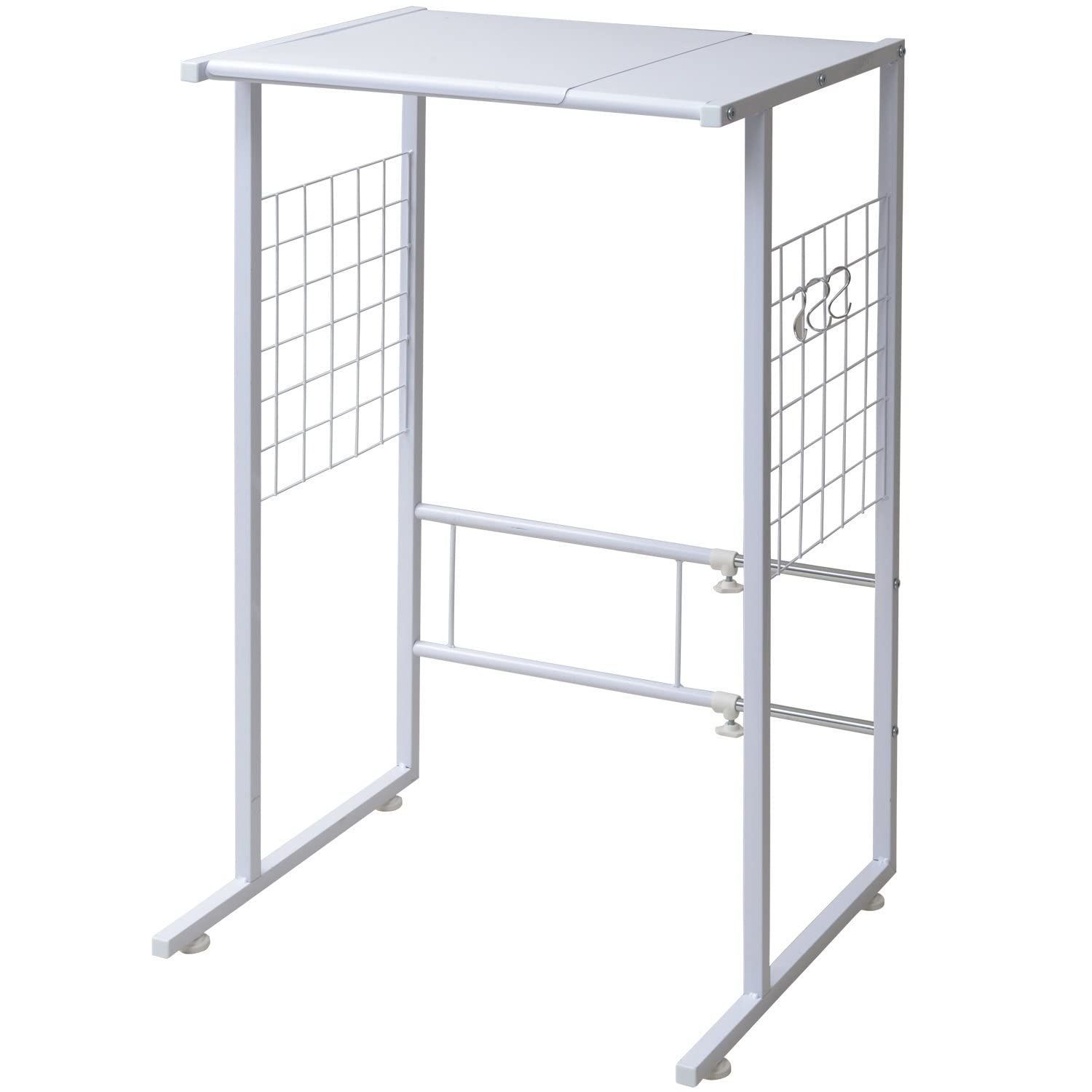 幅40-55×奥行45.5×高さ85cm 全体耐荷重25㎏ 幅伸縮 作業台 ゴミ箱上ラック フック付 アジャスター付き レンジラック レンジ台 ラック 組立品 山善 ホワイト YPR-40 WH