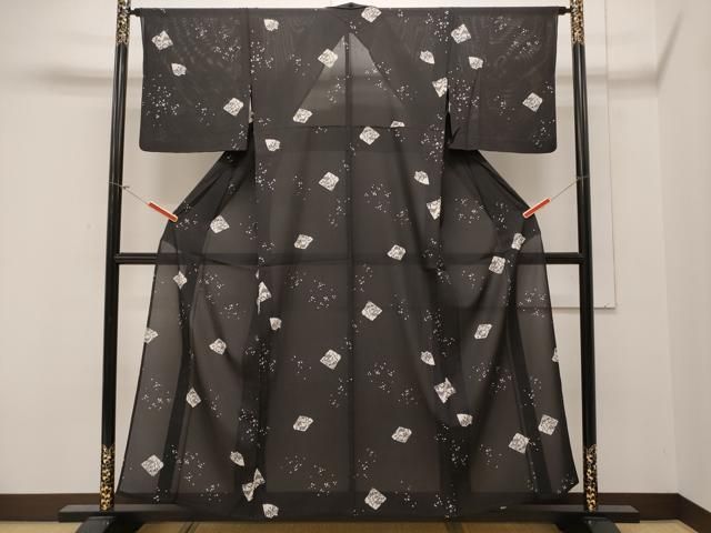 平和屋着物＊夏物 小紋 絽 型染め 風景草花文 洗える着物 AAAX5251fy